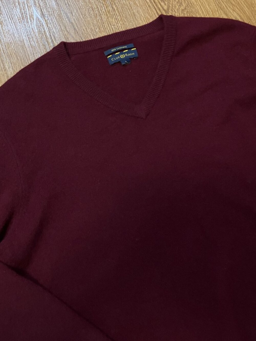 Club Room Estate Cashmere Sweater Mens Large Burgundy V Neck Maroon Pullover L - Picture 2 of 6